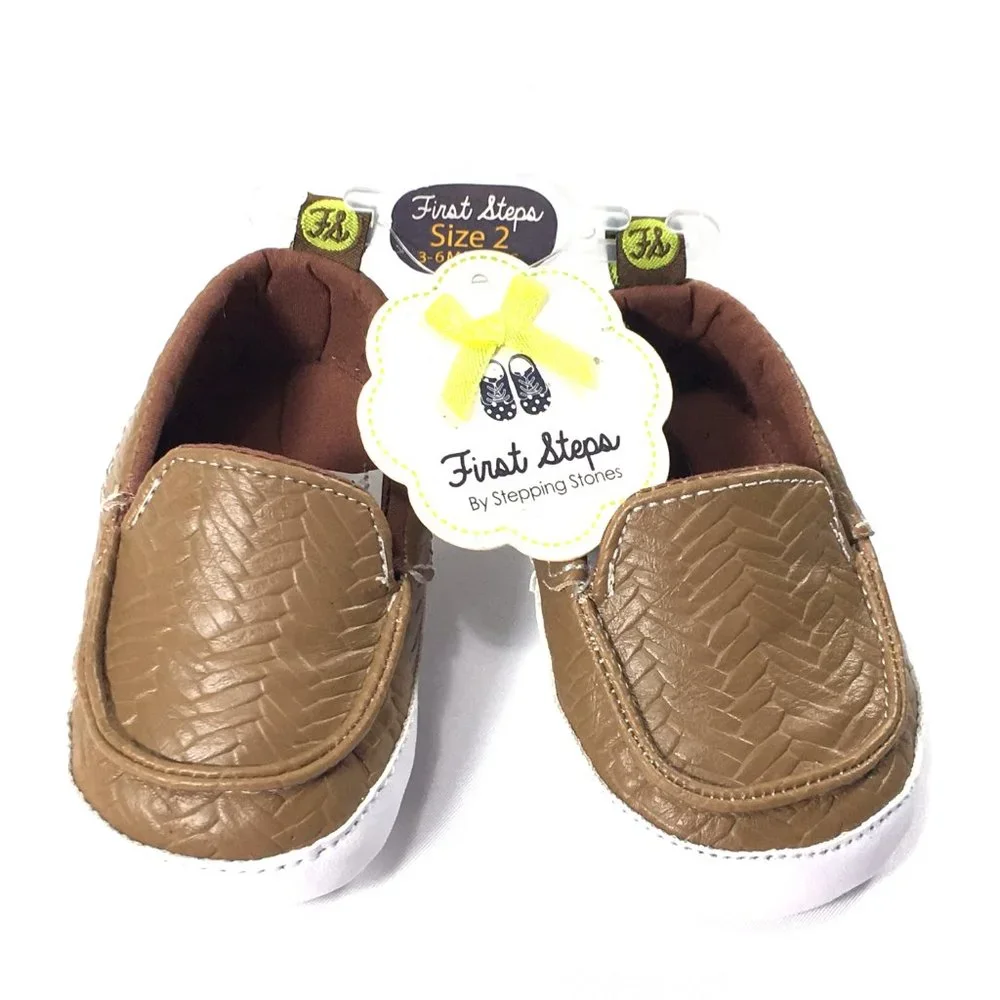 2 NWT First Steps 6M-9M Baby Shoes Boys Moccasins Loafers 3 Blue Brown Toddler